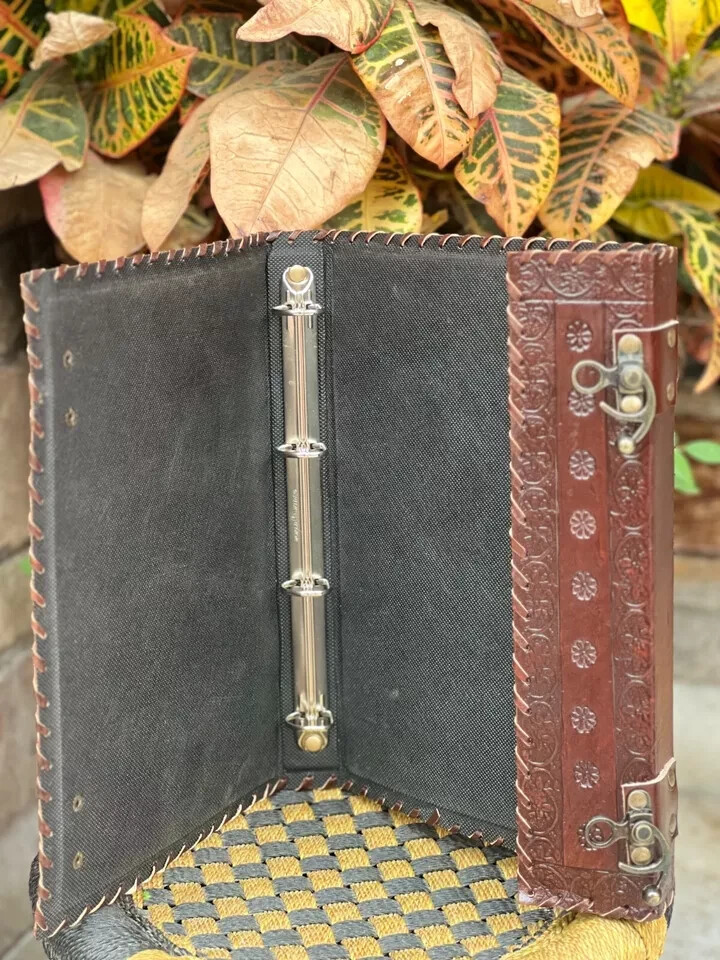 Compass Leather Ring Binder Grimoire Cover Notebook Office Folder 13"