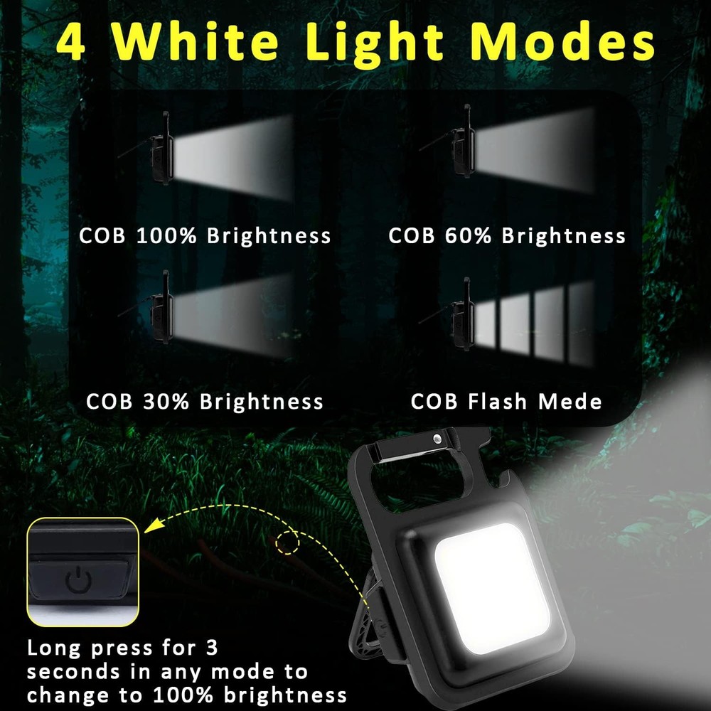 MAKDAK COB Rechargeable Keychain Flashlight 2Pack, High Lumen 2PC, Black