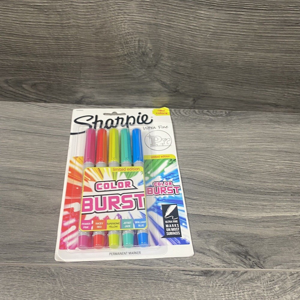 Sharpie Color Burst Permanent Markers, Ultra-Fine Point, Assorted, 5/Pack