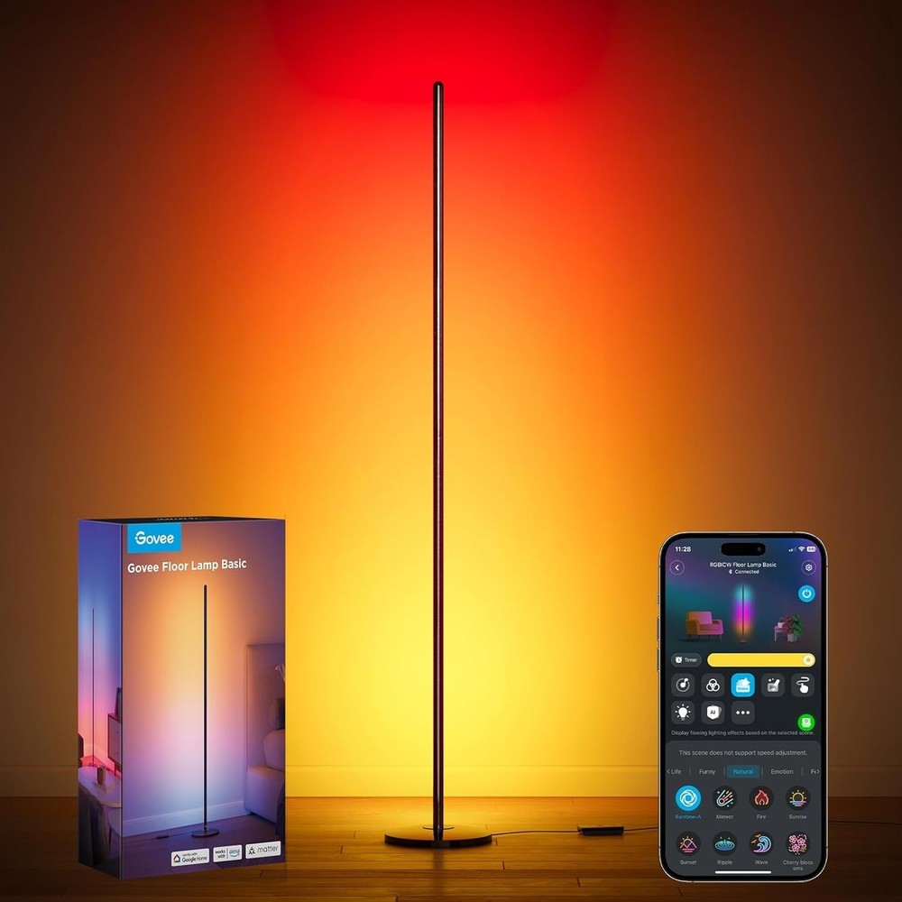 RGBIC Floor Lamp Basic, 1000lm LED Corner Lamp Compatible with SmartThings, A...