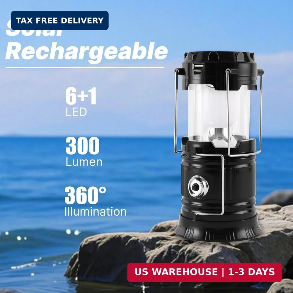 Lichamp Collapsible Portable Solar Camping Lantern, USB Rechargeable LED Flashli