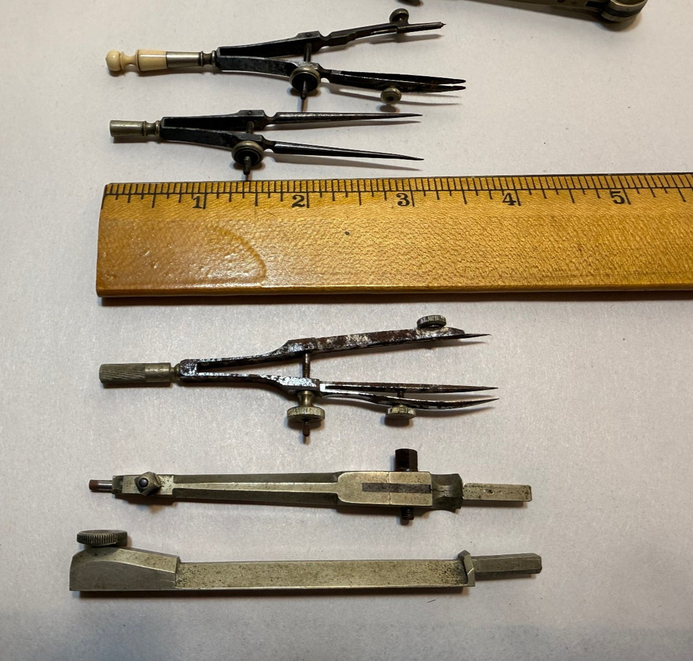 Vintage Assorted Small Drafting Tools Nickel Silver Compass Dividers