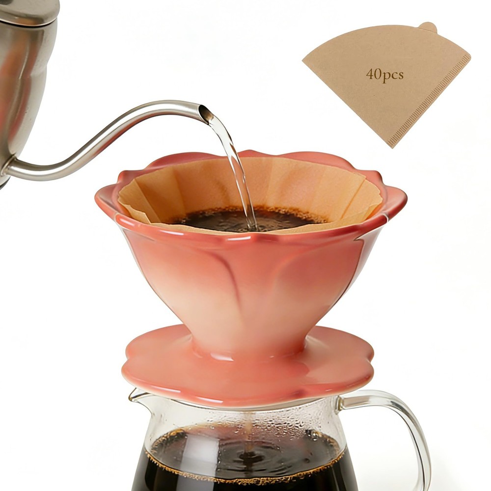 Premium Ceramic Pour Over Coffee Dripper，Includes 40pcs Coffee Filter Papers,...