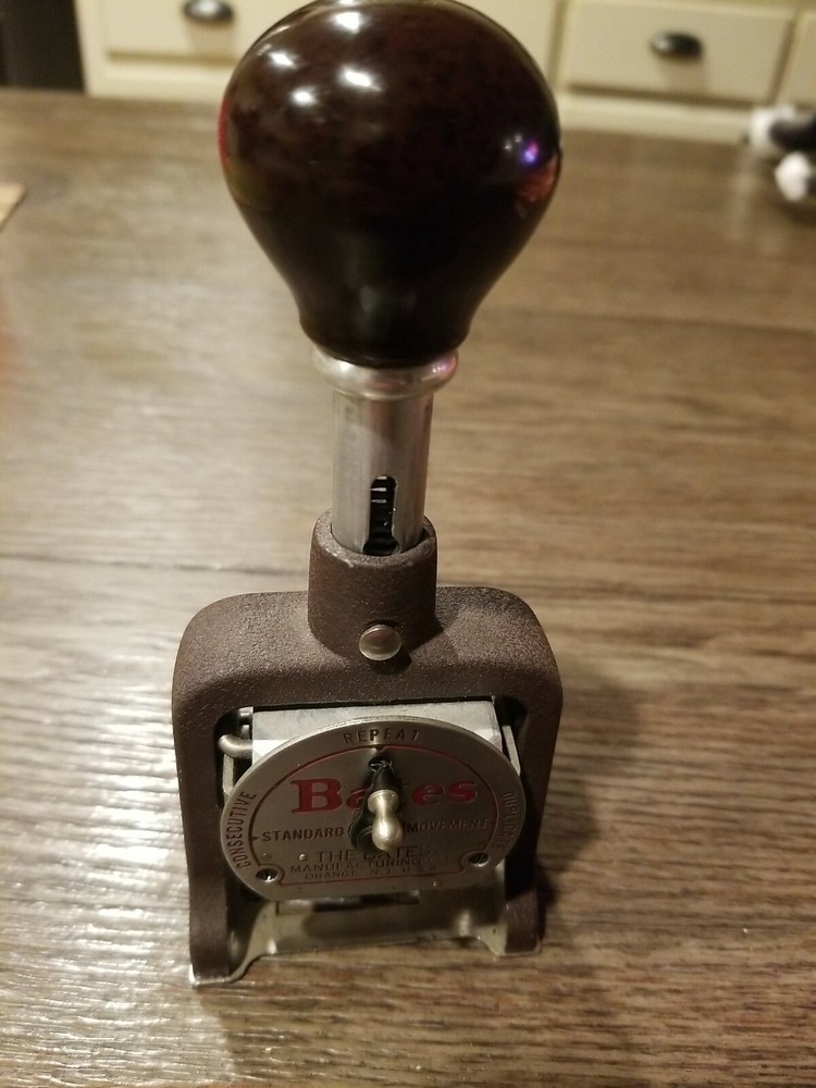 Bates Vintage Numbering Machine Stamper 6 Wheel Style E