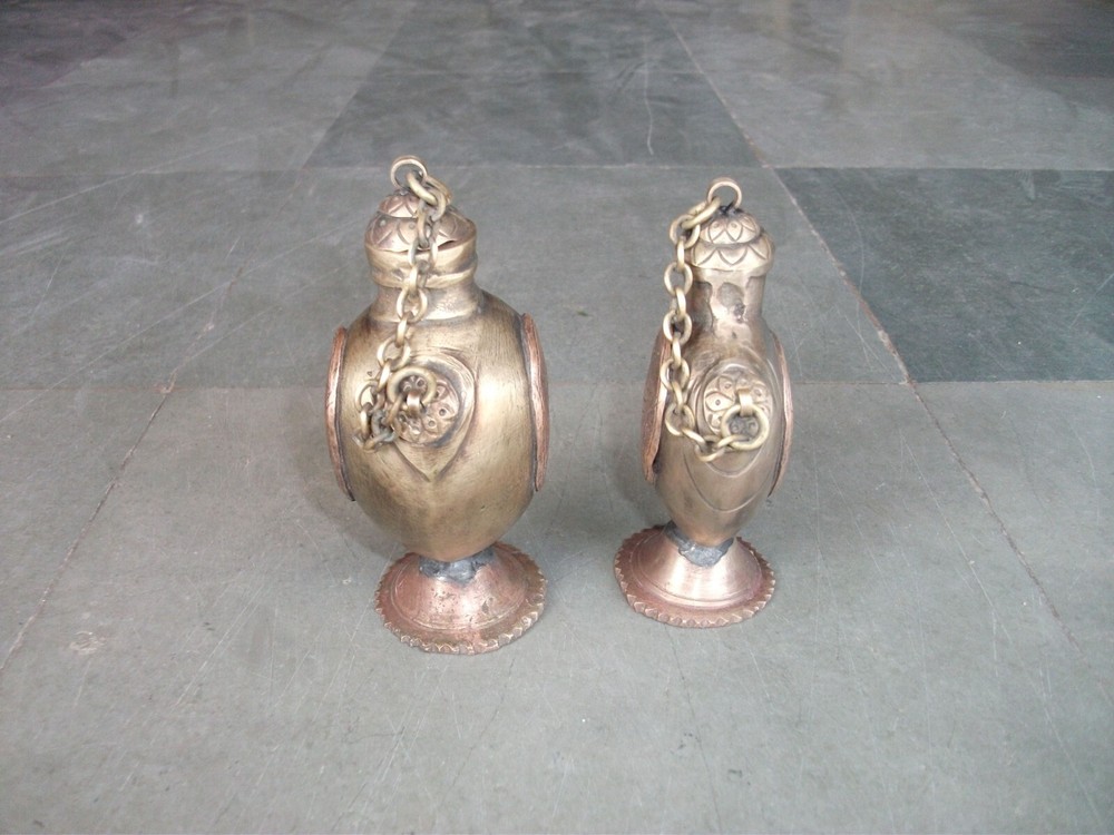 2 Pc Vintage Brass Mango Shape Handcrafted Copper Fitted Flower Bottles