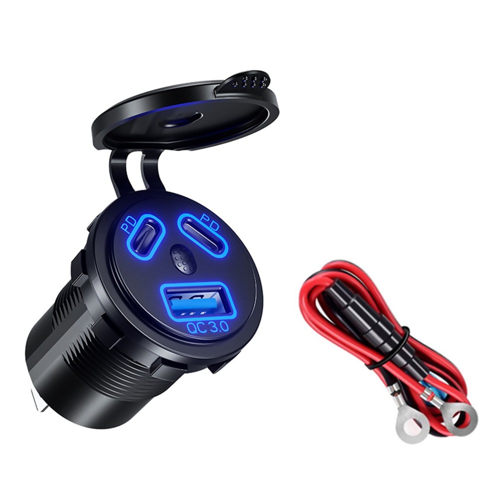 Black Dual PD+QC 3.0 USB Port Car Cigarette Lighter Socket Plug LED Indicator