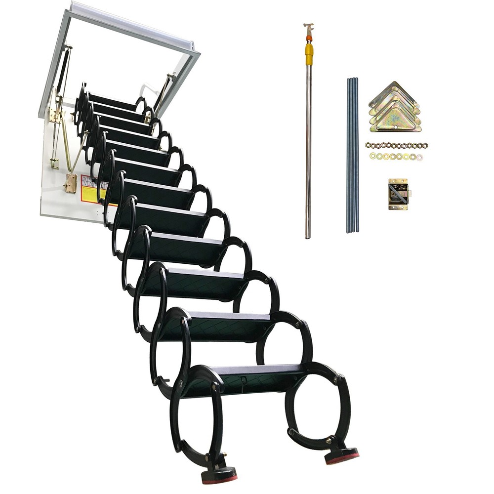 Attic Ceiling Ladder 10 ft Ceiling Mounted Folding Stairs Pull Down Ladder Black