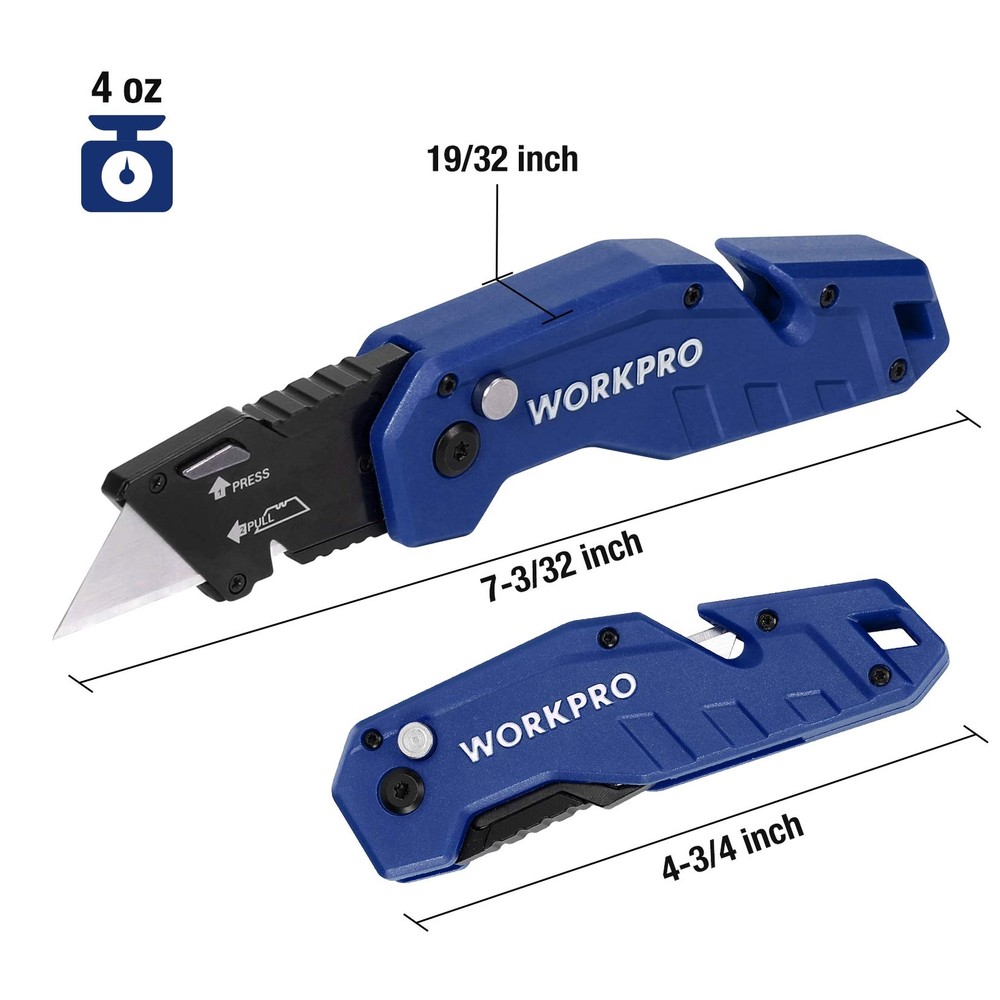 WORKPRO Folding Utility Knife Quick Change Box Cutter Lightweight Nylon Handle
