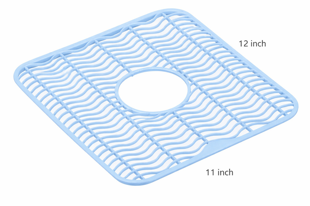 2 Pack Sink Protector Mat 12 x 11 Plastic with Center Drain Cutout Light blue
