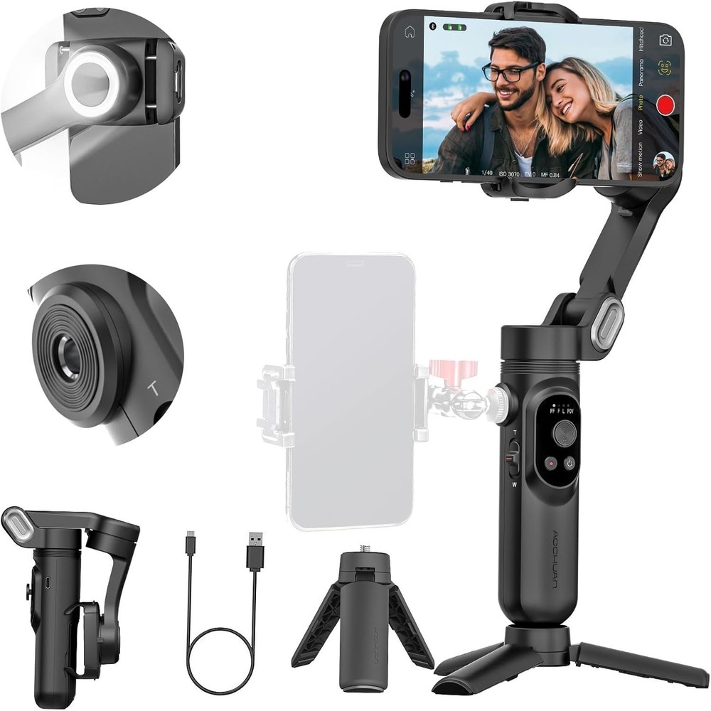 AOCHUAN 3-Axis Phone Gimbal Stabilizer iPhone Android Face Tracking