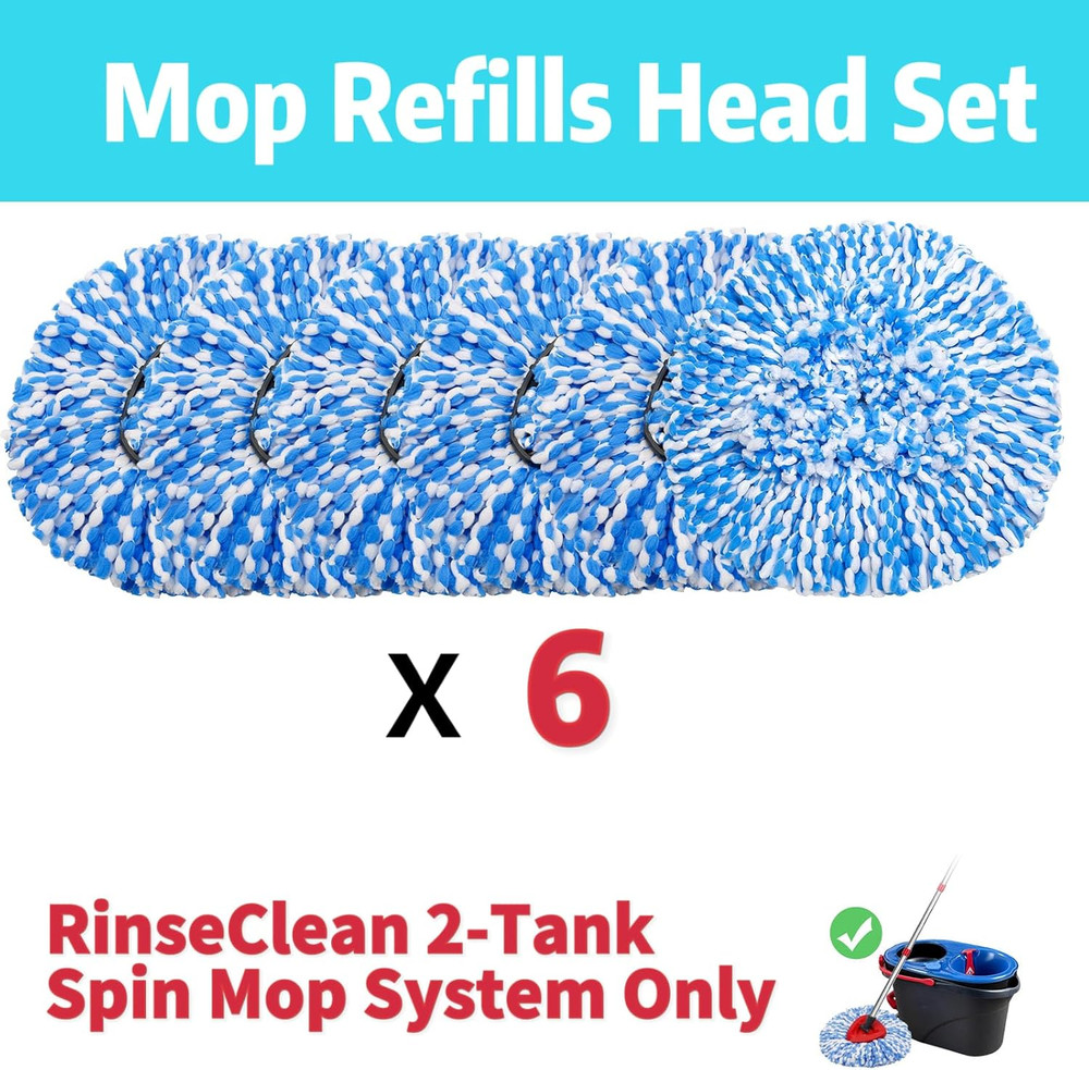 6 Pack Spin Mop Heads Replacements Compatible for O Ceda Rinseclean 2 Tank Syste