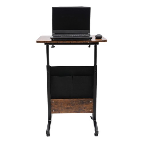 Rolling Laptop Desk Adjustable Height Computer Table Stand up Office w/ Storage