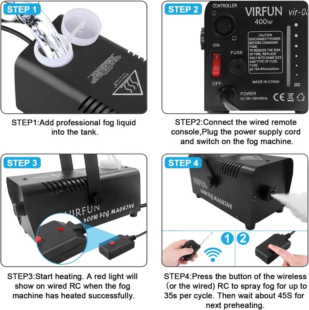 Fog Machine, Smoke Machine with Wireless&Wired Remote Control for Halloween, Par