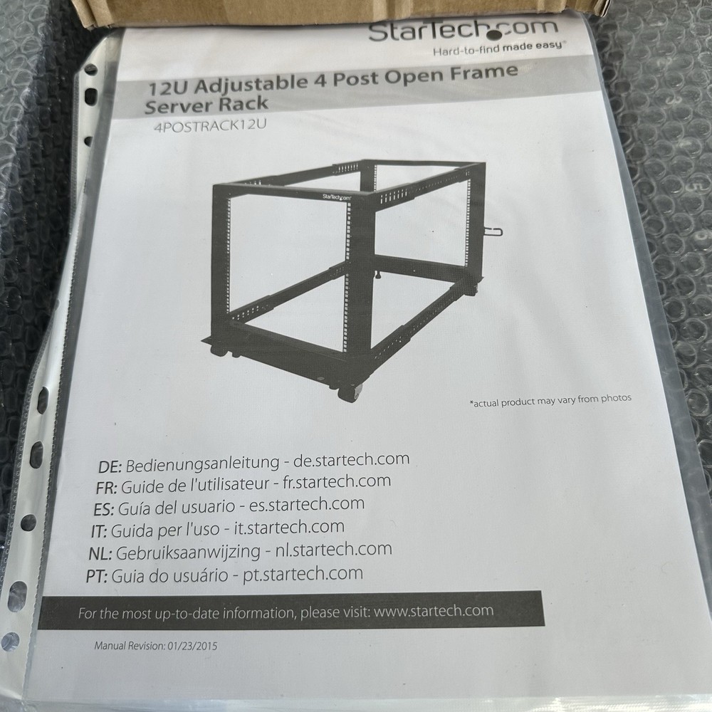 StarTech 12U Adjustable Depth 4 Post Server/Network Rack - 4POSTRACK12U