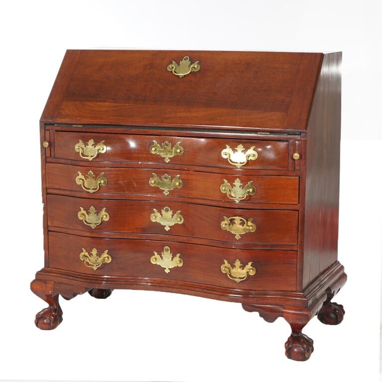 Chippendale Style Mahogany Serpentine Drop-Front Desk 20thC