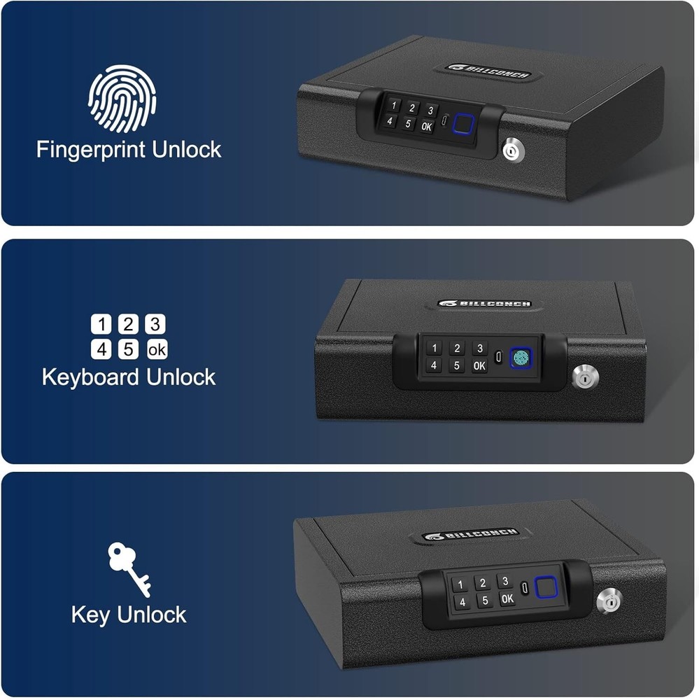 Enhanced Security Biometric Pistol Safe – Key & PIN Unlock with USB Charging