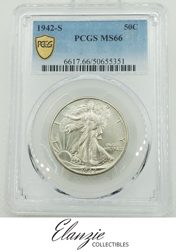 1942-S Walking Liberty Half Dollar PCGS MS66 Gold Shield
