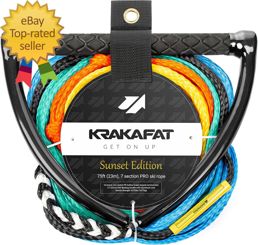 75Ft Water Ski Rope Wakeboard Rope  7 Sections with 13" EVA Diamond Grip