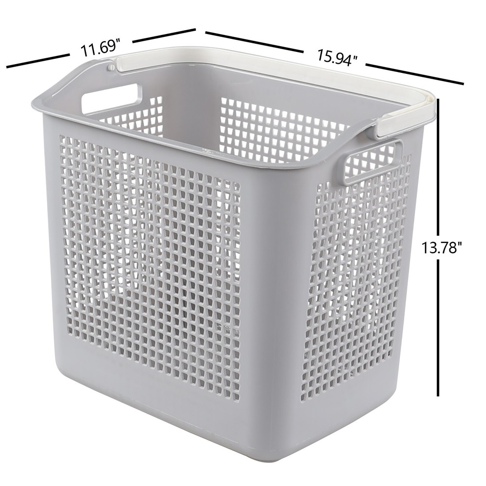 4-Packs 35 L Plastic Clothes Baskets with Handle, Flexible Laundry Hamper, Grey