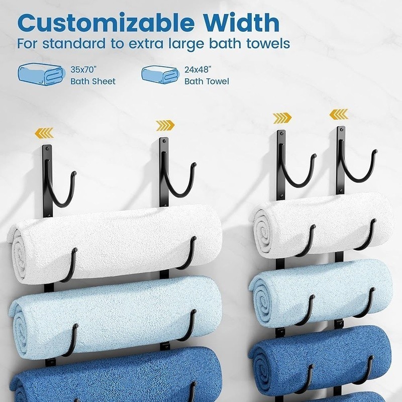 Wall Mounted Towel Rack Customizable Width Space Saving Towel Organizer Bathroom