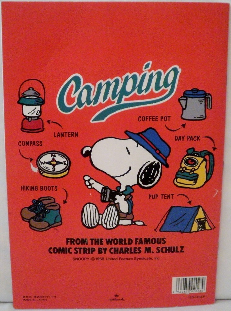 Hallmark Peanuts Camping Lined Stationery Booklet + Extra Sheets & Holder