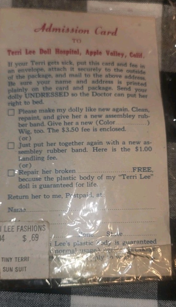 Tiny Terri Hospital Admission Card