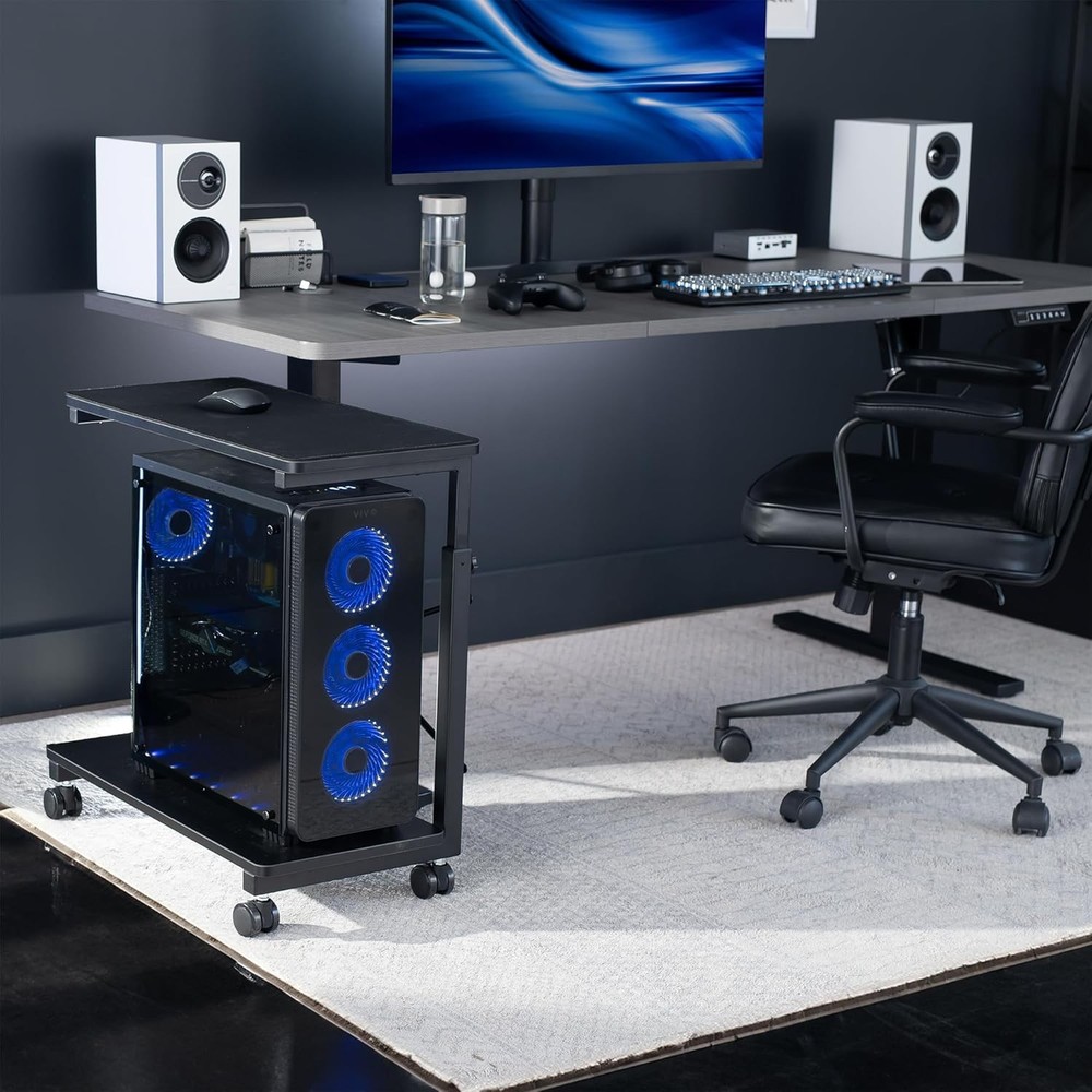 Large Mobile Adjustable 2-Tier PC Stand Premium Gaming CPU Computer Tower &