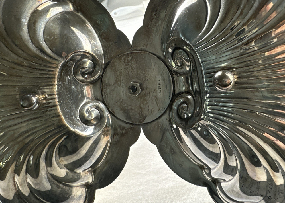 VTG Large Double Shell Serving Dish w/Handle Silverplate Giovanni, Free Ship