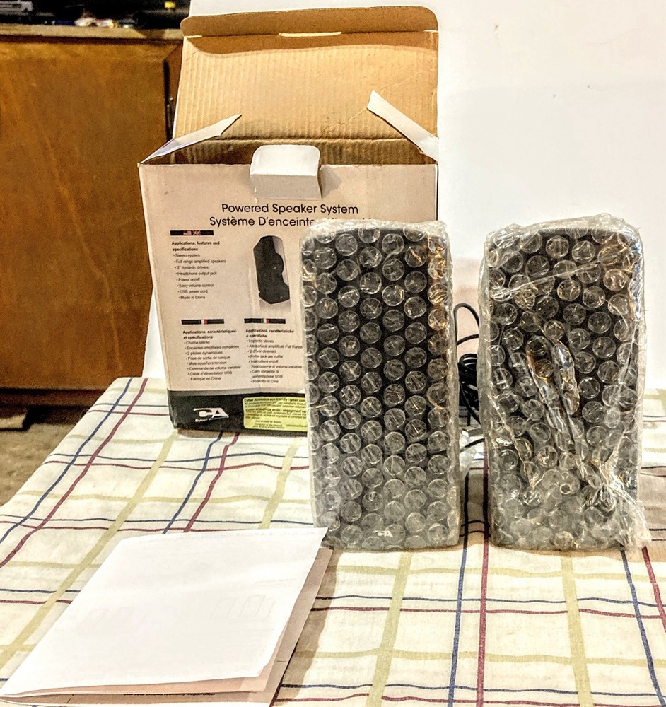 New In Box Cyber Acoustics USB Powered Speaker System CA-2017 Black