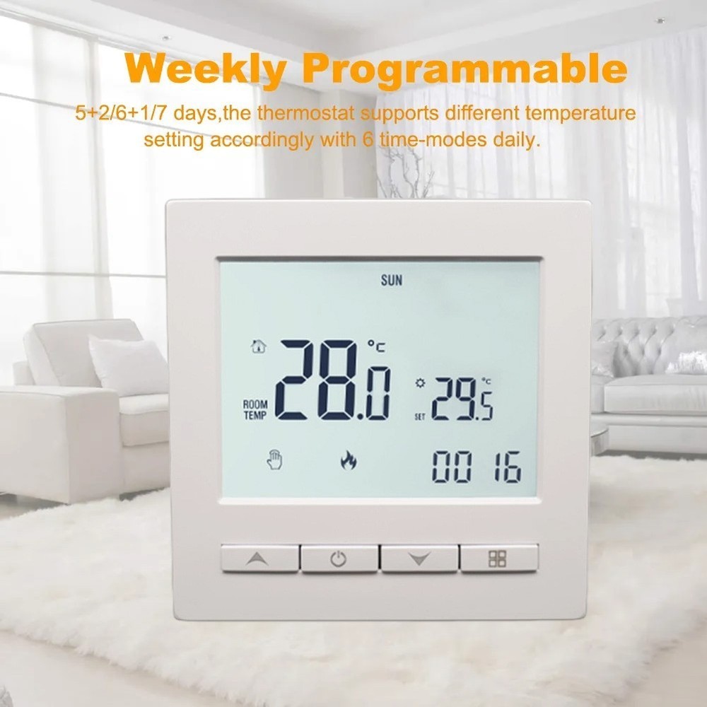 Programmable LCD Thermostat for Room and Floor Heating Temperature Control