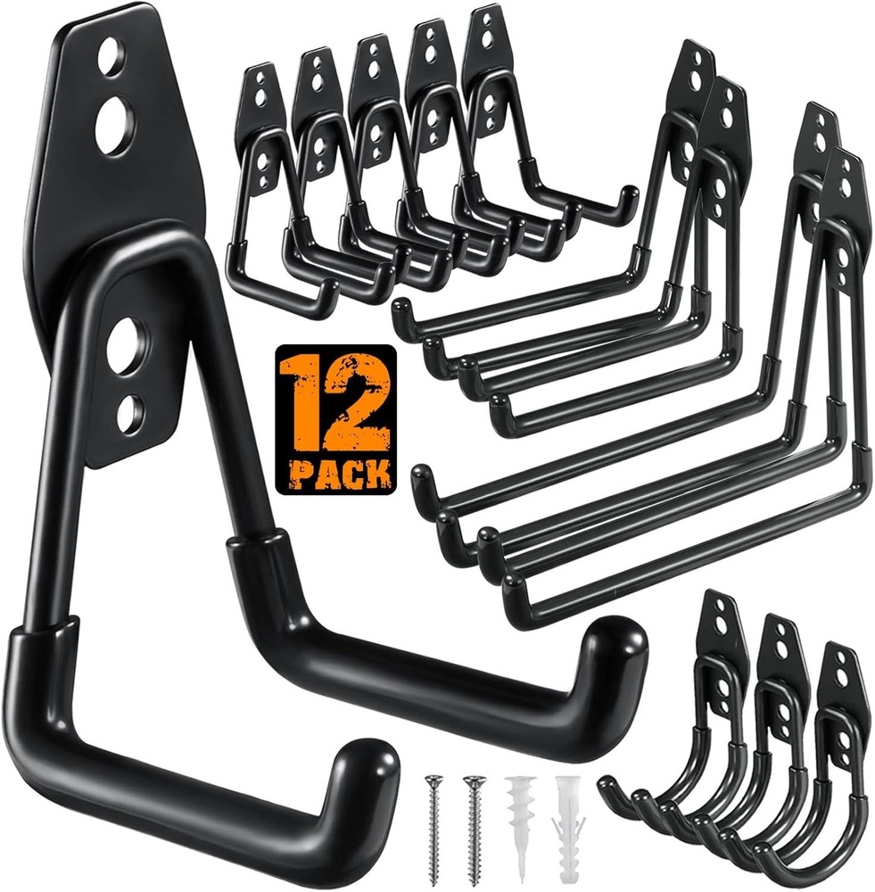 12 Pack Heavy Duty Garage Hooks with Anti-Slip - Ultimate Storage Solution