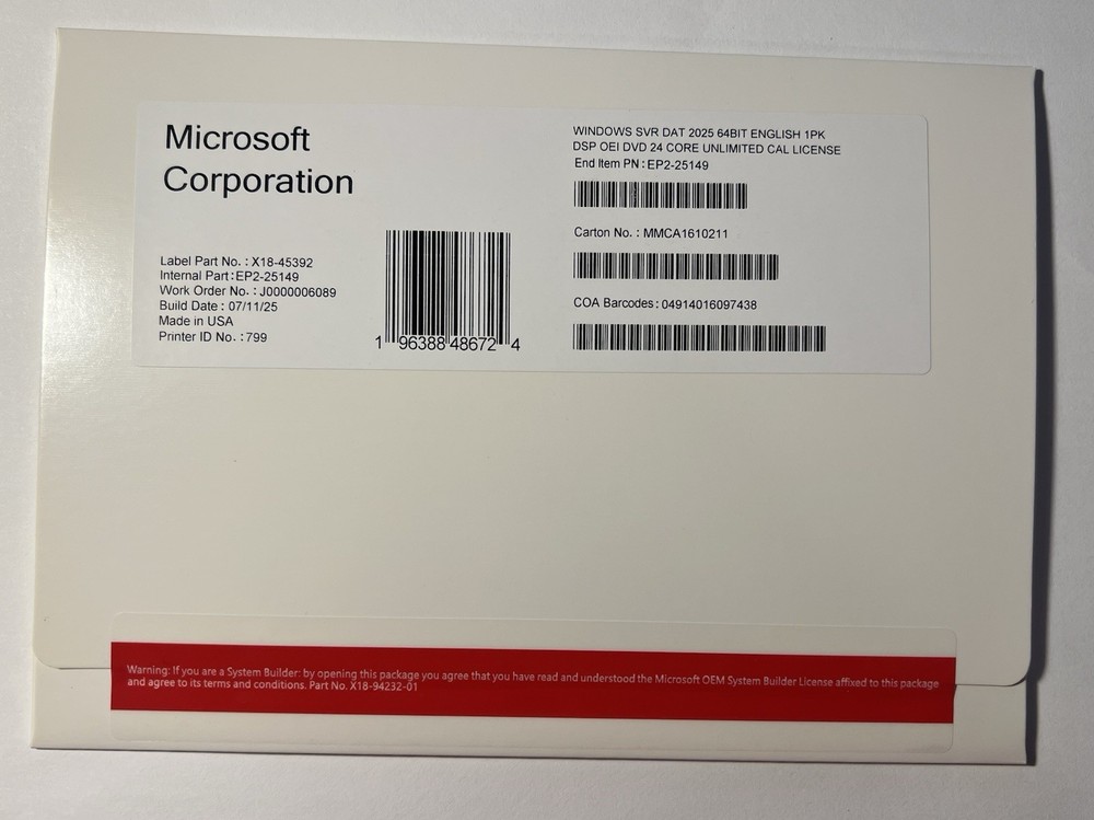 Microsoft Windows server 2025 datacenter 24 Core Unlimited Cals License Key (NEW