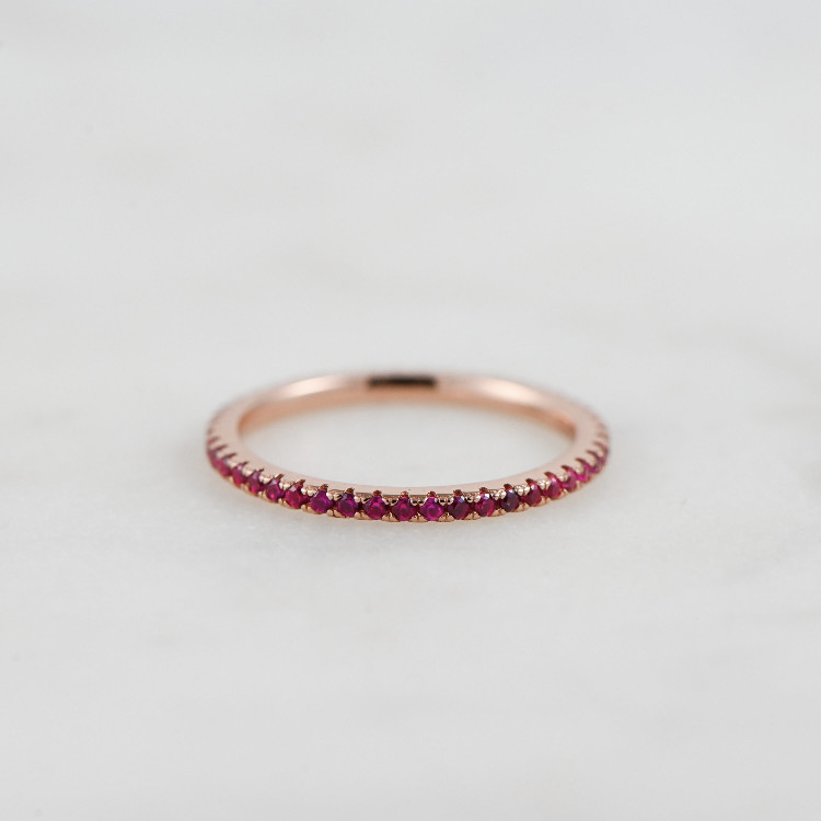 Ruby Band Stackable – Eternity Ruby Silver and Gold Minimalist Ring