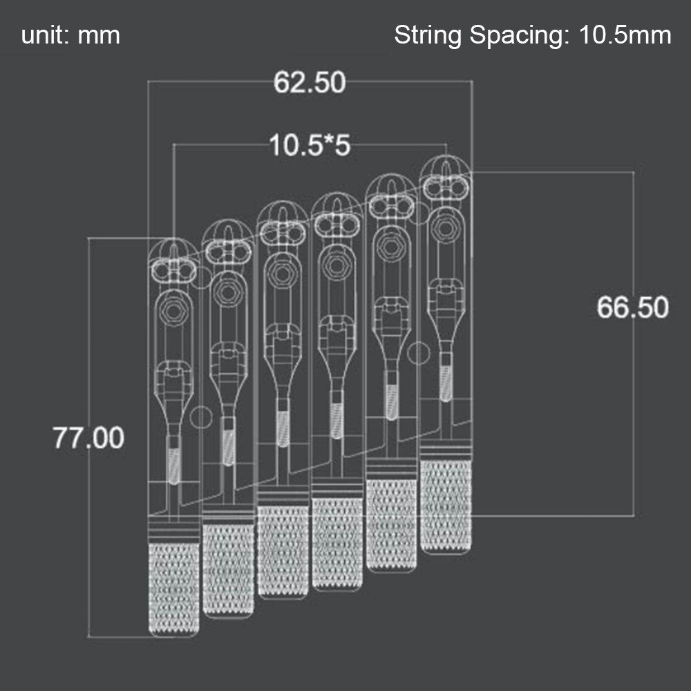 Fanned Frets 6 String Headless Guitar Bridge & String Lock Set