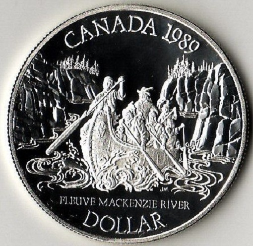 Canada 1989 Large Silver Proof $1-Canoe/Explorers Mackenzie River