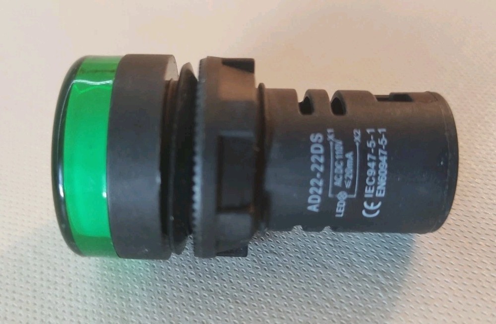 Green 22mm LED Pilot Light 110V. AC/DC