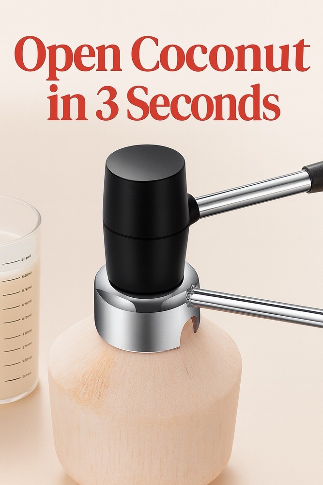 Coconut Opener Tool Set with Hammer Easy Open for Young Coconuts Stainless