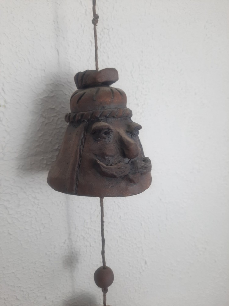Artisan Ceramic Pottery Wind Chimes- Bell Faces, Approx 3 Feet Long UNIQUE