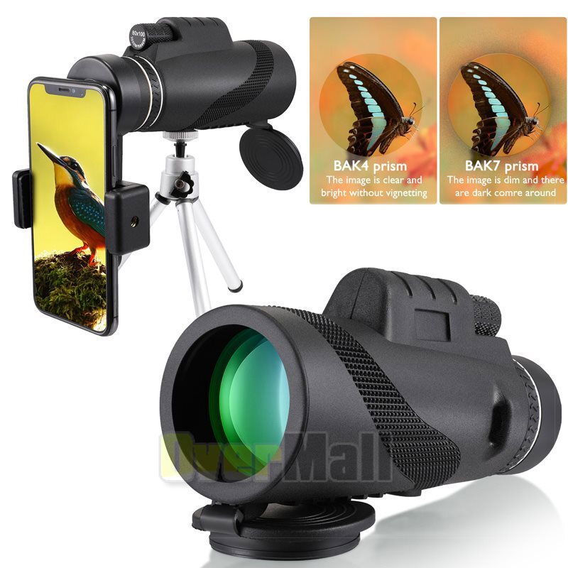 80X100 Monocular Binoculars With Night Vision BK4 Prism High Power Waterproof