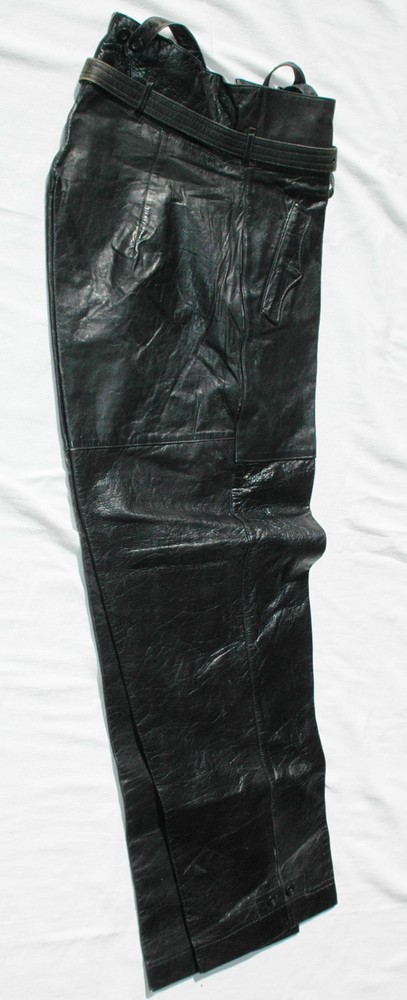 German Original WWII Black Leather Panzer Wrapper Trousers