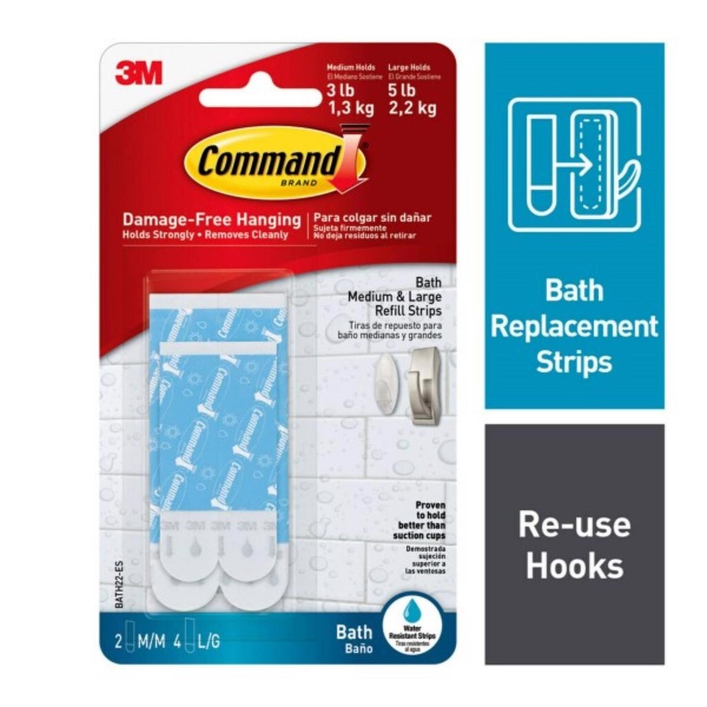 3M BATH22-ES Command Assorted Plastic Adhesive Strips 3-3/8 L in.