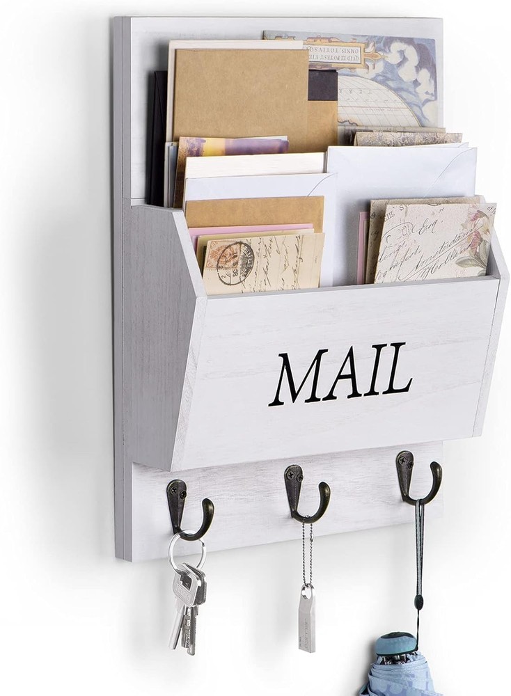 Mail Organizer with Key Holder for Wall Decorative Mail Sorter Wall Mounted, ...