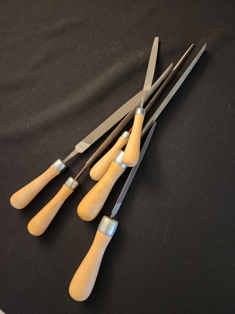 6-Assorted Nicholson Files, Knife, Flat & Simons Triangular, w/ SKROO-ZON Handle