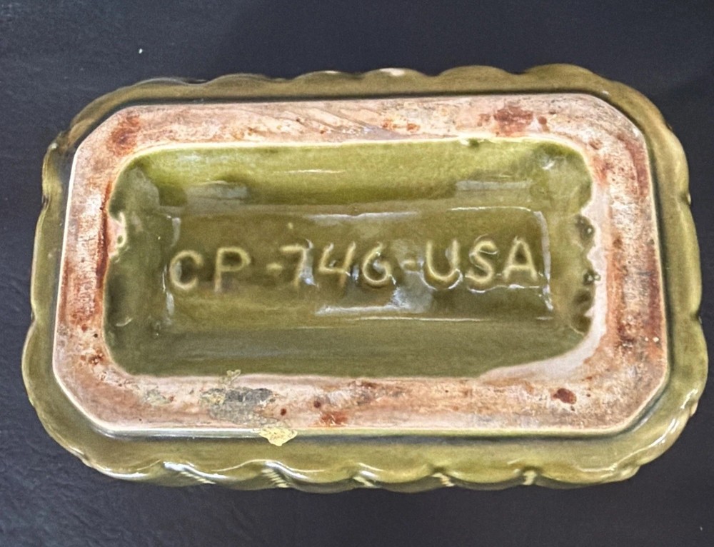 Vintage Cookson Pottery Rectangular Green Drip Glaze Planter Marked CP-746 USA