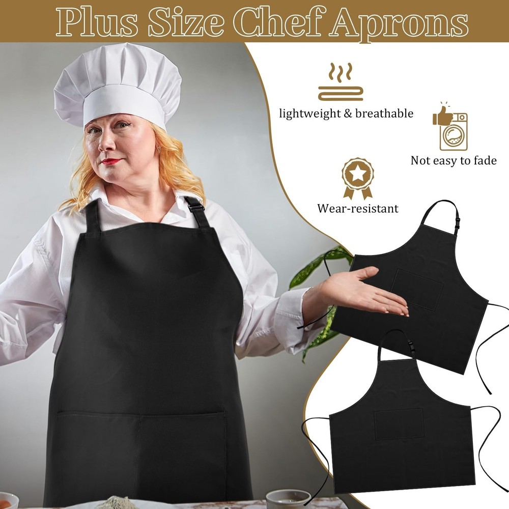 Shyyween 2 Pcs Plus Size Chef Aprons Extra Large Adjustable Unisex Kitchen Ap...