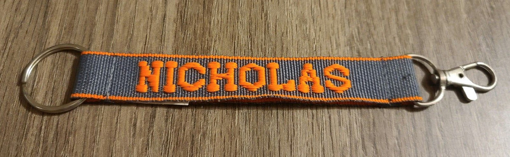 New Nicholas Personalized Keychain Gray and Orange