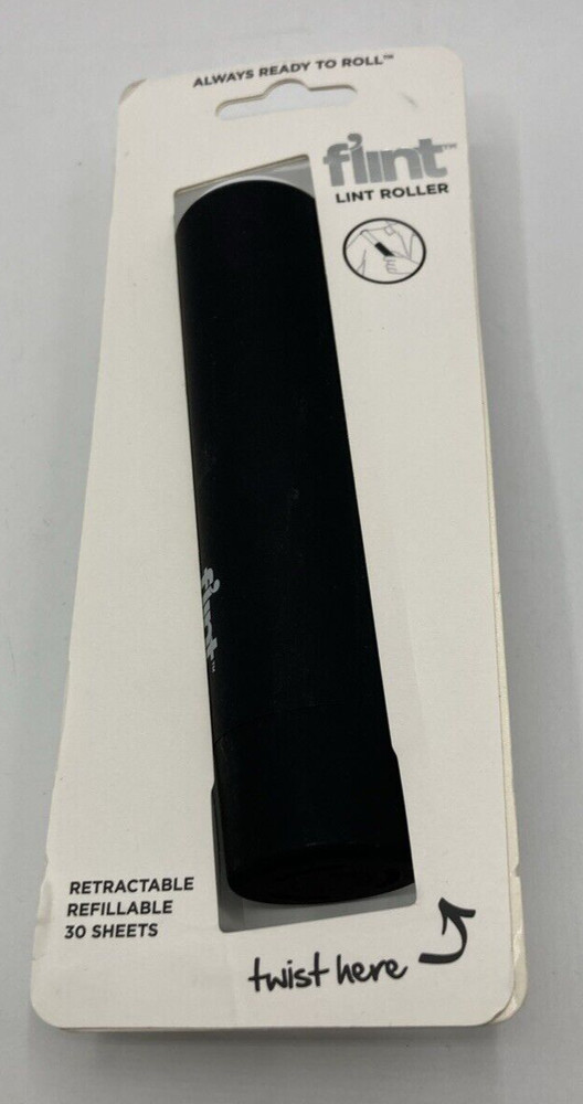 Flint Lint Roller Black Retractable Refillable Lint Roller 30 Sheets NEW