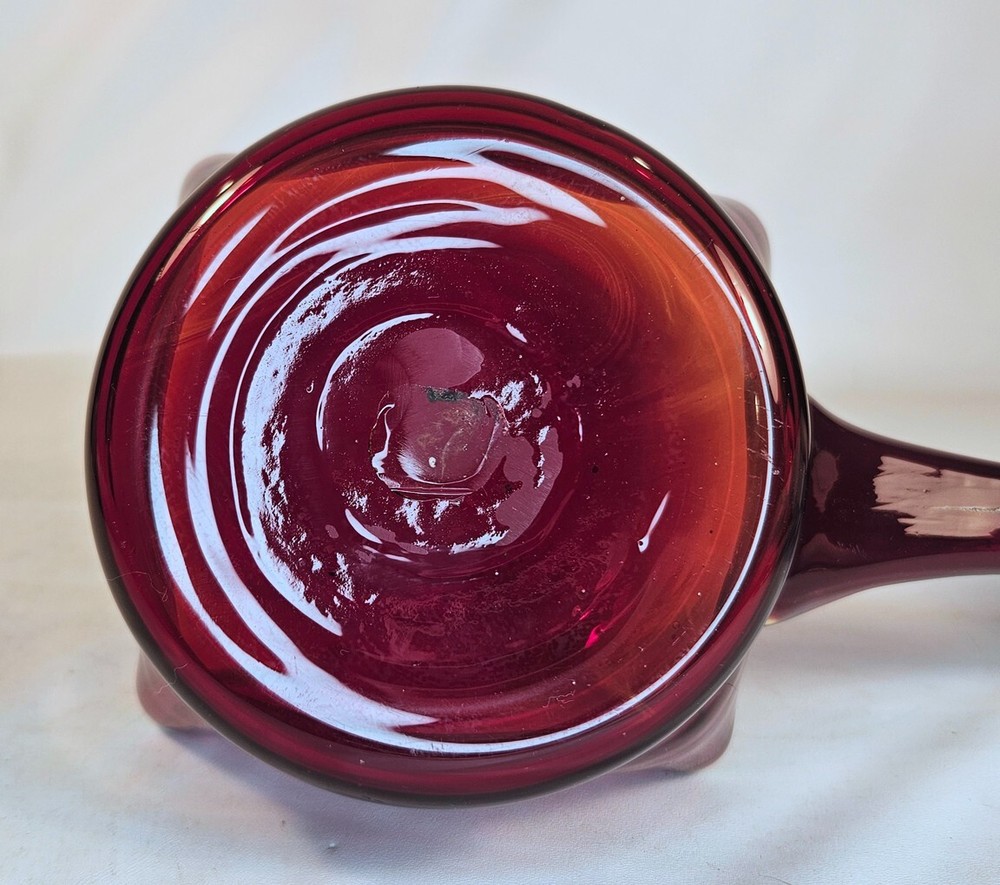 Red Glass Bowl with Handle Handblown Unique Design