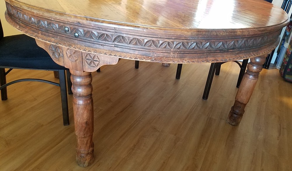 Rustic Custom Designed Solid Wood Round Indonesian Dining Table with 8 Chairs