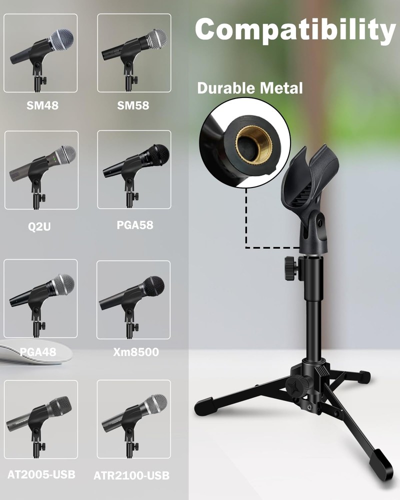 Mictop 2 Pack Desktop Mic Stand, Portable Foldable Tripod with 2 Pack, Blue